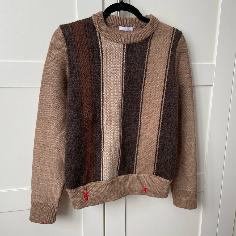 MENDED Chloe Striped Brown and Tan Sweater